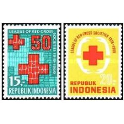2 عدد تمبر پنجاهمین سالگرد اتحادیه جوامع صلیب سرخ - اندونزی 1969