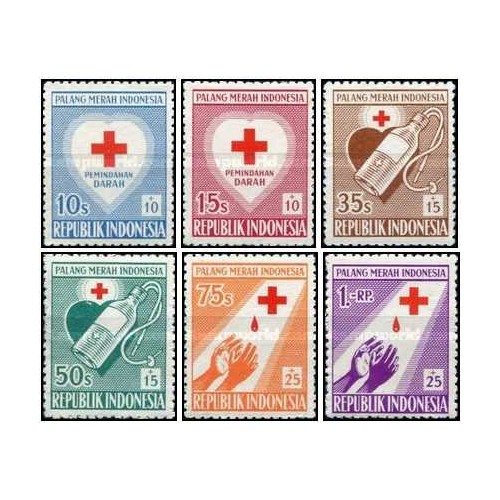 6 عدد  تمبر صلیب سرخ  - اندونزی 1956