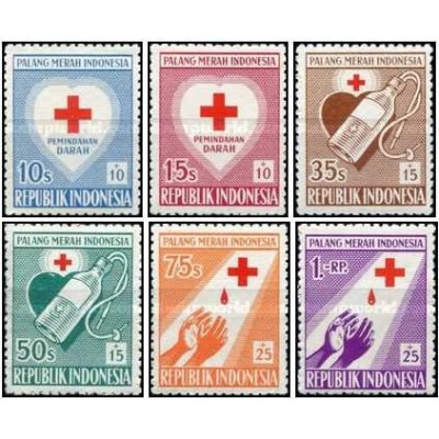 6 عدد  تمبر صلیب سرخ  - اندونزی 1956