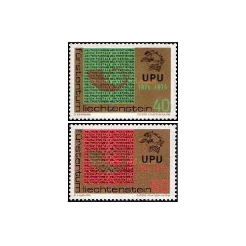 2 عدد  تمبر صدمین سالگرد اتحادیه جهانی پست - UPU - لیختنشتاین 1974
