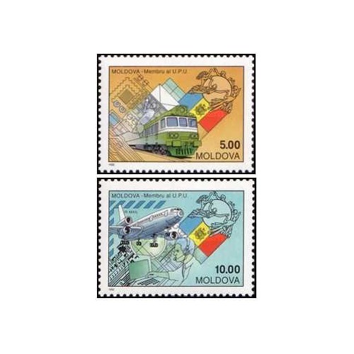 2 عدد  تمبر پذیرش مولداوی در اتحادیه جهانی پست - UPU - مولداوی 1992