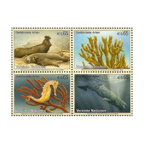 4 عدد  تمبر گونه های در معرض خطر  - وین سازمان ملل 2008 ارزش روی تمبرها 2.6 یورو