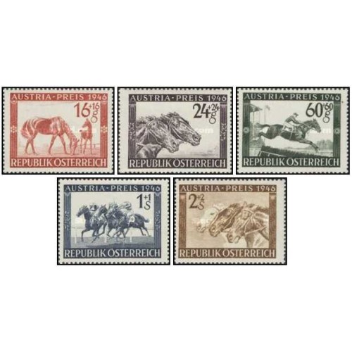 5 عدد  تمبر اسب ها - دربی وین - اتریش 1946 قیمت 12.88 دلار