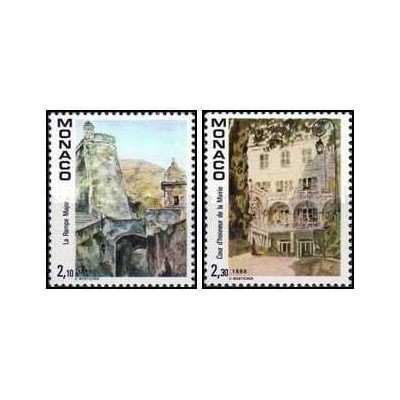 2 عدد  تمبر موناکوی قدیم - نقاشی های کلود روستیچر - موناکو 1990