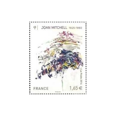 1 عدد  تمبر تابلو نقاشی - جوآن میچل - فرانسه 2014
