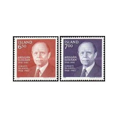 2 عدد  تمبر به یاد رئیس جمهور کریستیان الجرن - ایسلند 1983