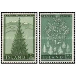 2 عدد  تمبر  درختان - احیای جنگل  - ایسلند 1957