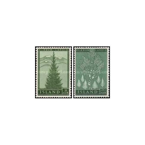 2 عدد  تمبر  درختان - احیای جنگل  - ایسلند 1957