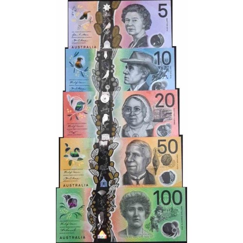 ست اسکناسهای پلیمری  استرالیا - 5 تا 100 دلار -سالهای 2016-2020 - سفار