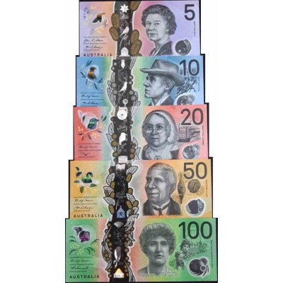 ست اسکناسهای پلیمری  استرالیا - 5 تا 100 دلار -سالهای 2016-2020 - سفار