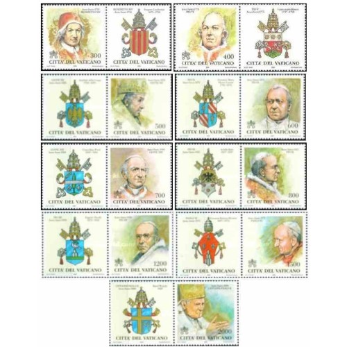 9 عدد تمبر پاپ های سال های مقدس 1300-2000 - با تب - واتیکان 2000