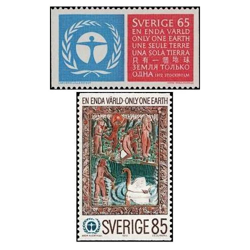 2 عدد  تمبر کنترل محیطی - سوئد 1972