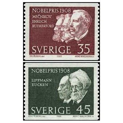 2 عدد  تمبر برندگان جایزه نوبل 1908 - سوئد 1968