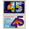 2 عدد تمبر چهل و پنجمین سالگرد تاسیس سازمان ملل متحد - ژنو سازمان ملل 1990 ارزش روی تمبر 2 فرانک سوئیس