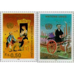 2 عدد تمبر پیشگیری از جرم - ژنو سازمان ملل 1990 ارزش روی تمبرها 2.5 فرانک سوئیس