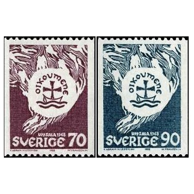 2 عدد  تمبر شورای جهانی کلیساها - سوئد 1968