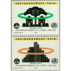 2 عدد تمبر چهل و پنجمین سالگرد WHO  - سازمان بهداشت جهانی- ژنو سازمان ملل 1993 ارزش اسمی 1.6 فرانک سوئیس
