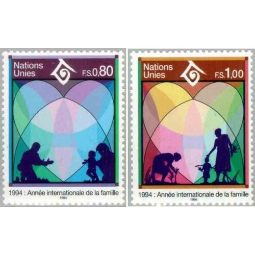 2 عدد تمبر سال جهانی خانواده - ژنو سازمان ملل 1994 ارزش اسمی 1.8 فرانک سوئیس