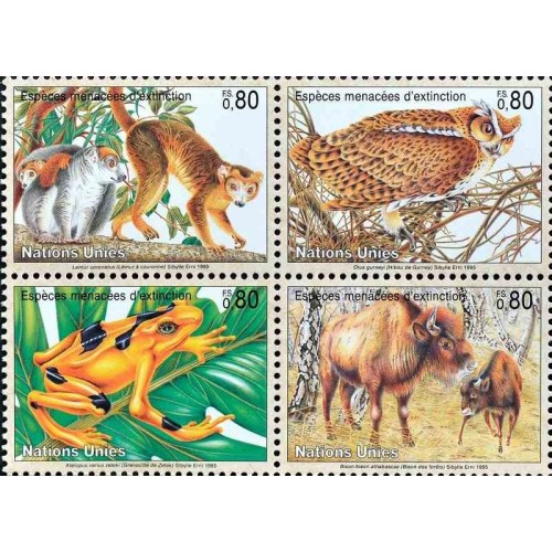 4 عدد تمبر گونه های در معرض تهدید - ژنو سازمان ملل 1995 ارزش اسمی 3.2 فرانک سوئیس