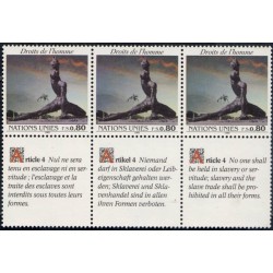 3 عدد  تمبر حقوق بشر - 2 - با تبهای به زبانهای مختلف - B - ژنو سازمان ملل 1989 ارزش روی تمبرها 2.4 فرانک سوئیس