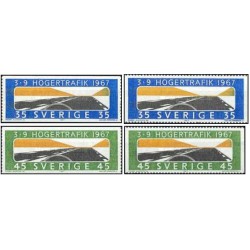 4 عدد  تمبر تغییر به ترافیک سمت راست - سوئد 1967