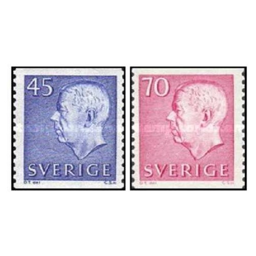 2 عدد  تمبر سری پستی - پادشاه گوستاف ششم آدولف - ارزش های جدید - سوئد 1967