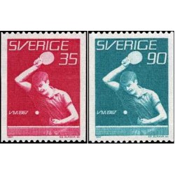 2 عدد  تمبر مسابقات جهانی تنیس روی میز - سوئد 1967