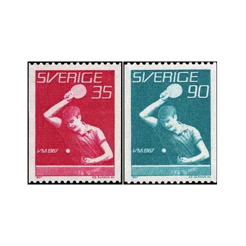 2 عدد  تمبر مسابقات جهانی تنیس روی میز - سوئد 1967