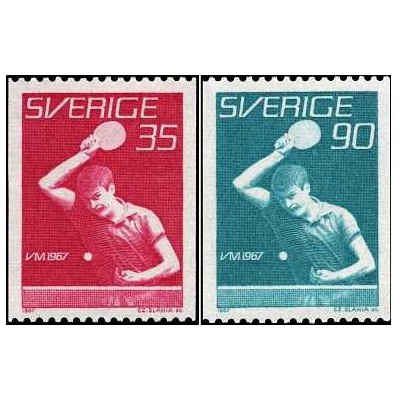 2 عدد  تمبر مسابقات جهانی تنیس روی میز - سوئد 1967