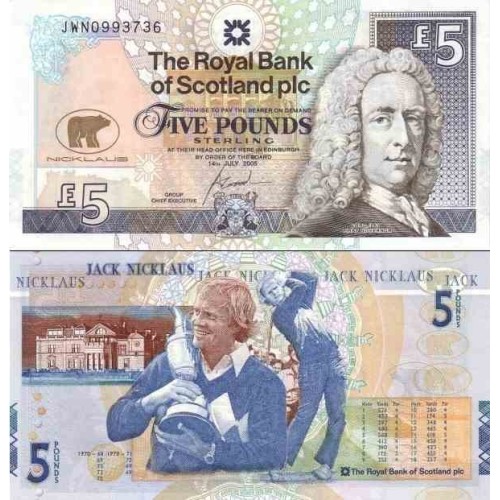 اسکناس 5 پوند استرلینگ -یادبود بازنشستگی جک نیکلاوس از گلف - اسکاتلند 2005 سفارشی