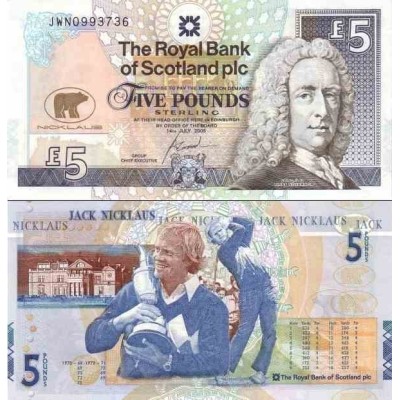 اسکناس 5 پوند استرلینگ -یادبود بازنشستگی جک نیکلاوس از گلف - اسکاتلند 2005 سفارشی