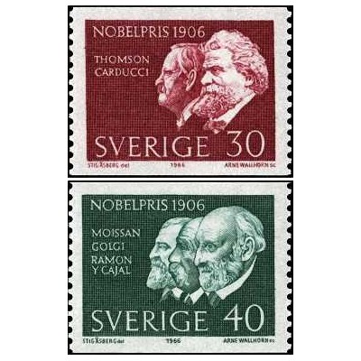 2 عدد  تمبر برندگان جایزه نوبل 1906 - سوئد 1966