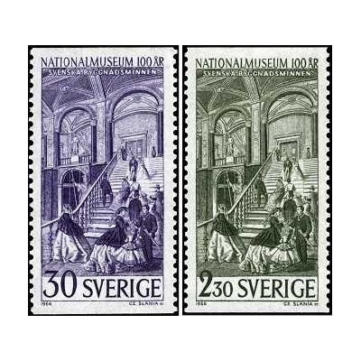 2 عدد  تمبر گالری هنر ملی - سوئد 1966