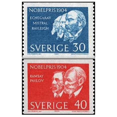 2 عدد  تمبر برندگان جایزه نوبل 1904 - سوئد 1964