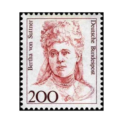 1 عدد تمبر سری پستی زنان نامدار - برتا فون ساتنر - 200pfg  - جمهوری فدرال آلمان 1991