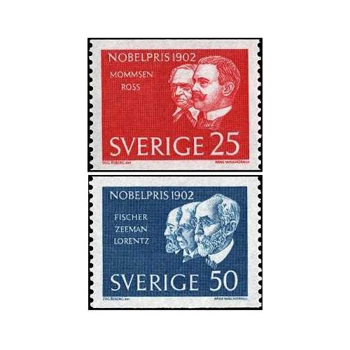 2 عدد  تمبر برندگان جایزه نوبل 1902 - سوئد 1962