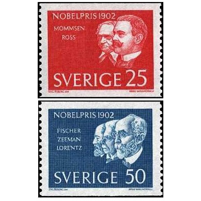 2 عدد  تمبر برندگان جایزه نوبل 1902 - سوئد 1962
