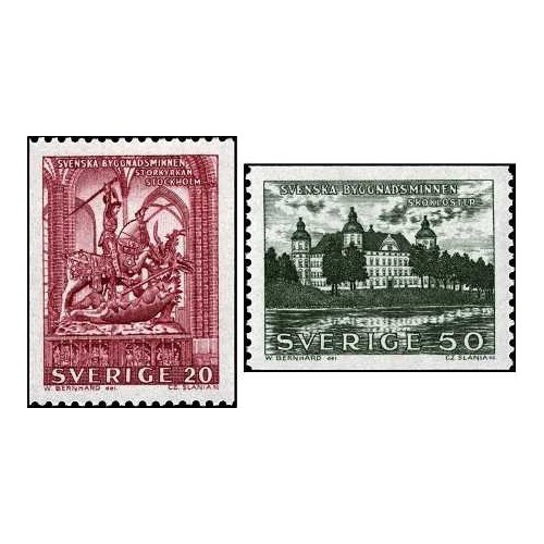 2 عدد  تمبر بنا های تاریخی - سوئد 1962