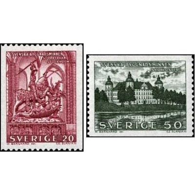 2 عدد  تمبر بنا های تاریخی - سوئد 1962
