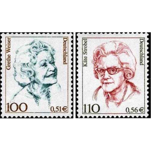2 عدد تمبر سری پستی - زنان مشهور - جمهوری فدرال آلمان 2000 ارزش اسمی 1.06 یورو