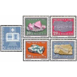 5 عدد تمبر پرو پارتیا - مواد معدنی و فسیلی- سوئیس 1961 ارزش اسمی 1.6 فرانک