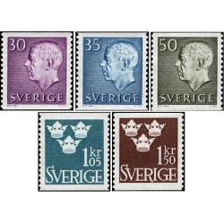 5 عدد  تمبر سری پستی - پادشاه گوستاف ششم آدولف سوئد و تاج درختان - رنگ ها و ارزش های جدید - سوئد 1962
