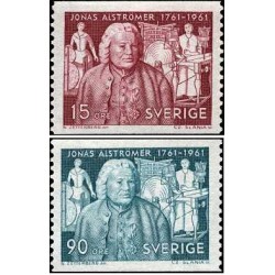 2 عدد  تمبر دویستمین سالگرد تولد یوناس آلسترومر - پیشگام کشاورزی و صنعت در سوئد - سوئد 1961