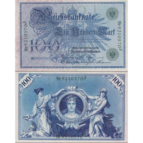اسکناس 100 مارک - رایش آلمان 1908 سریال و مهر سبز اسکناس 100 مارک - رایش آلمان 1908 سریال و مهر سبز