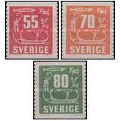 3 عدد  تمبر سری پستی - کنده کاری های سنگی - رقم های جدید - سوئد 1957
