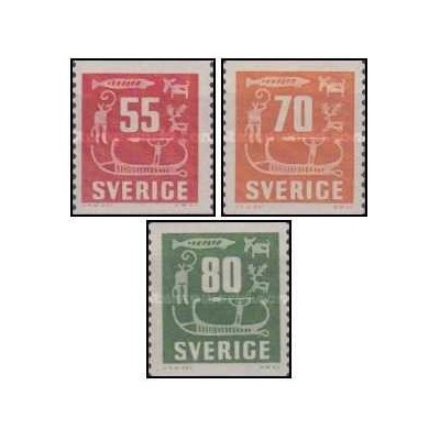 3 عدد  تمبر سری پستی - کنده کاری های سنگی - رقم های جدید - سوئد 1957