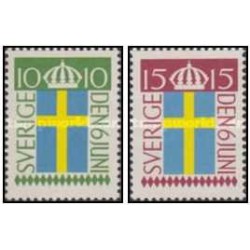 2 عدد  تمبر روز پرچم سوئد - سوئد 1955