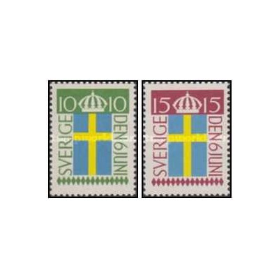 2 عدد  تمبر روز پرچم سوئد - سوئد 1955