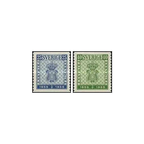 2 عدد  تمبر صدمین سالگرد تمبر - سوئد 1955