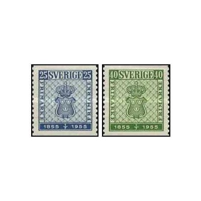 2 عدد  تمبر صدمین سالگرد تمبر - سوئد 1955